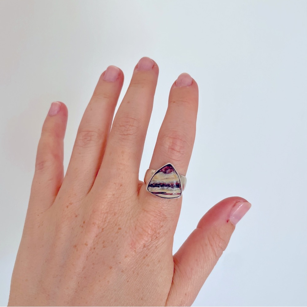 Handcrafted Sterling‎ Silver Alaskan Rainbow Jasper Triangular Ring Size 7 LJ